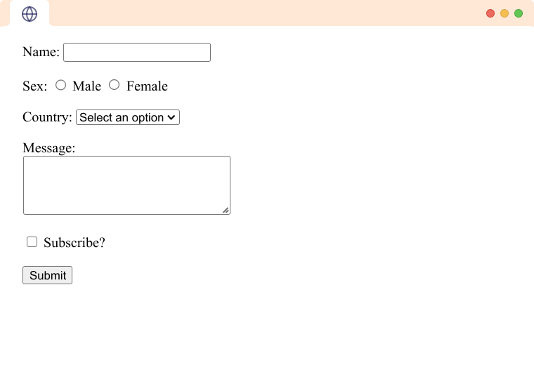 HTML Form Elements Example HTML form with multiple types of form elements