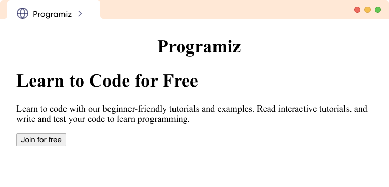 HTML example A simple HTML example
